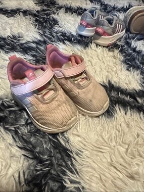adidas Toddler Pink and Light Beige Hook-and-Loop Sneakers
